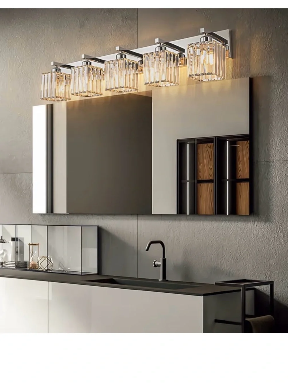 Contemporary Crystal Bathroom Vanity Light - Clear Glass, Chrome Finish
